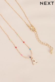Gold Tone A - Initial Beaded Necklace Letter A (A99071) | kr110