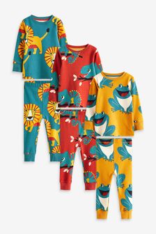 Red/ Blue/ Ochre Yellow Wild Animals Snuggle Pyjamas 3 Pack (9mths-12yrs) (A99215) | €34 - €42