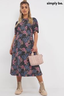 Simply Be Womens Blue Multi Floral Supersoft Jersey Midi Dress (A99300) | €35