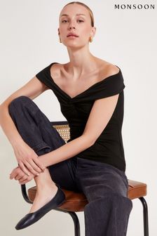 Monsoon Black Wanda Wrap Bardot Top (AA0022) | $62