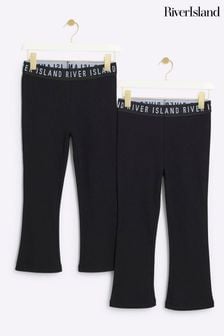 River Island Black Girls Rib Kickflare Trousers 2 Pack (AA0447) | OMR8