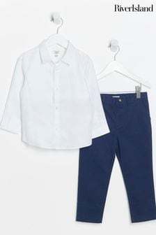 River Island Blue Boys Oxford Shirt and Chino Trousers Set (AA1104) | $41