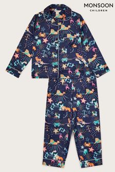 Monsoon Blue Zodiac Print Satin Pyjama Set (AA1893) | kr670 - kr720