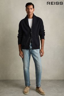 Reiss Navy Winters Ribbed Shawl-Collar Cardigan with Cotton and Wool (AA2011) | SGD 408