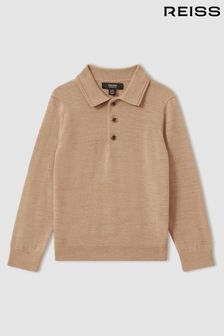 Camel mélangé - Reiss Trafford Merino Wool Polo Shirt (AA2026) | €49