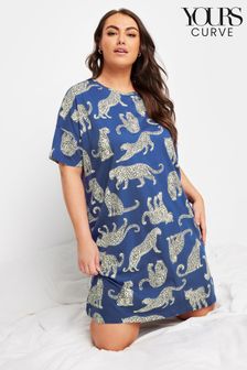 Yours Curve Blue Conversational Leopard Sleep T-Shirt (AA2637) | MYR 114