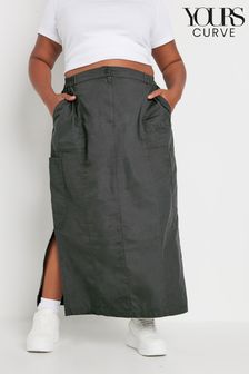 Yours Curve Grey Maxi Cargo Skirt With Side Slits (AA2703) | €52