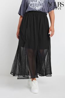 Yours Curve Black Lace Godet Maxi Skirt (AA2708) | MYR 186