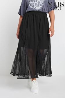 Yours Curve Black Lace Godet Maxi Skirt (AA2708) | $53