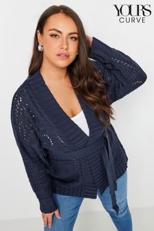 Bleu - Yours Curve Pointelle Mix Cardigan With Belt (AA2877) | €46