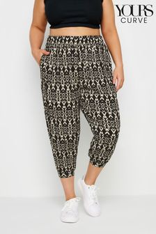 Yours Curve Black Paisley Textured Cropped Harem Trousers (AA2980) | CA$68