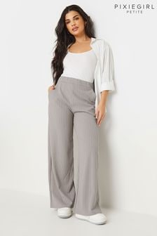 PixieGirl Petite Grey Scuba Pinstripe Wide Leg Trousers (AA3291) | $58