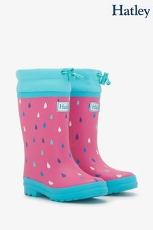 Hatley Pink Tiny Drops Sherpa Lined Rain Wellies (AA3447) | $60