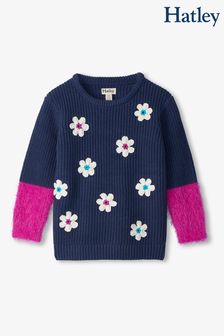 Hatley Blue Throwback Flowers Fluffy Sleeve Jumper (AA3463) | €44