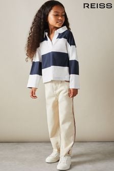 Reiss Navy Abigail Junior Oversized Cotton Striped Open-Collar Rugby Top (AA3655) | $47