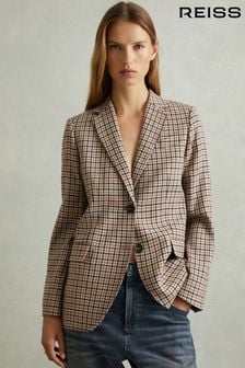 Reiss Natural Check Dora Wool Blend Checked Single Breasted Blazer (AA3668) | €454