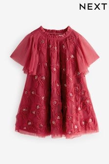 Red Mesh Flower Print  Dress (3mths-7yrs) (AA3795) | $36 - $43