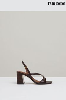 Шоколадный - Reiss Alice Strappy Leather Heeled Sandals (AA4566) | €225