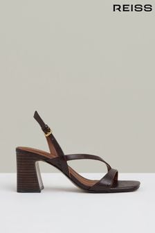 Reiss Chocolate Alice Strappy Leather Heeled Sandals (AA4566) | $262