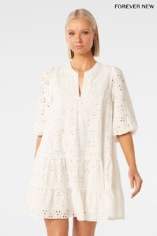 Forever New White Palermo Broderie Smock Mini Dress (AA4886) | kr1,298