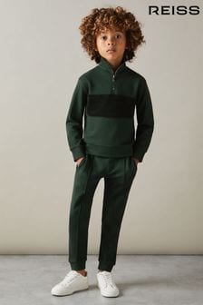 Reiss Emerald Green Selin Junior Slim Fit Half-Zip Funnel Neck Velour Jumper (AA4998) | $70