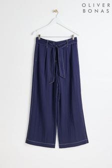 Oliver Bonas Blue Contrast Stitch Wide Leg Trousers (AA5240) | 410 zł