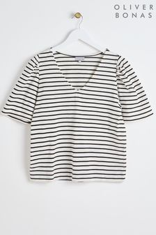 Oliver Bonas Black Stripe V-Neck T-Shirt (AA5285) | 223 SAR