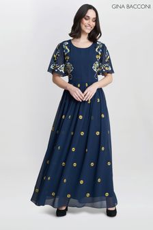 Gina Bacconi Blue Embroidered Dress With Flowers (AA5298) | KRW683,100