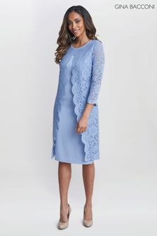 Gina Bacconi Blue Clarabelle Mock Lace Jacket And Crepe Dress (AA5299) | $548