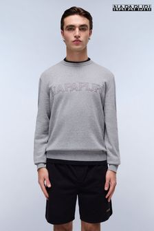 Napapijri Grey Ambra Crew Neck Knitwear 100% Cotton Cardigan