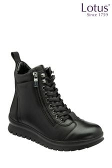 Lotus Black Leather Zip-Up Ankle Boots (AA6137) | $127