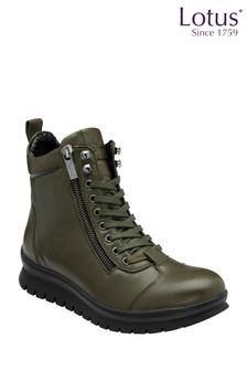 Lotus Green Leather Zip Up Ankle Boots (AA6146) | ₪ 402