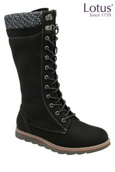 Lotus Black Textile Knee High Boots (AA6157) | €96