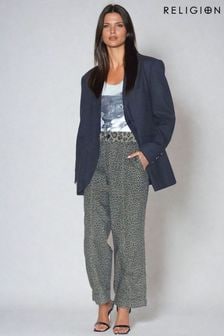 Religion Green Energy Wide Leg Trousers in Leopard Print With Elasticated Waist (AA6676) | $123