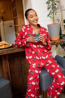 Their Nibs Red Counting Sheep 100% Cotton Traditional Long Pyjamas (AA6844) | $65