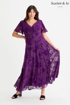 Scarlett & Jo Purple Isabelle Chinoise Flock Angel Sleeve Maxi Dress (AA7425) | €168