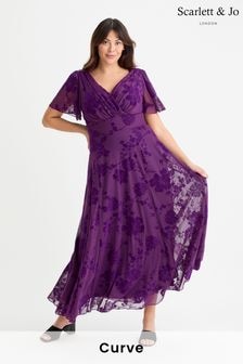 Scarlett & Jo Purple Isabelle Chinoise Flock Angel Sleeve Maxi Dress (AA7425) | $188