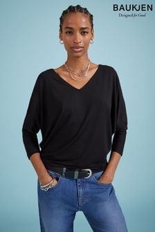 Baukjen Ella Relaxed V-neck Black Top (AA7564) | 106 €