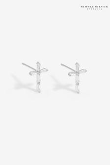 Simply Silver Tone 925 Cubic Zirconia Fine Cross Sud Earrings (AA8398) | €27