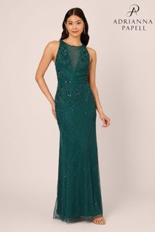 Adrianna Papell Green Studio Bead Halter Long Dress (AA8637) | 259 €