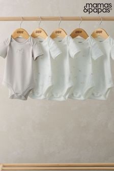 Mamas & Papas 100% Cotton Stork White Bodysuits 5 Pack (AA9453) | $31