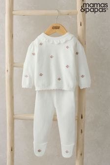 Mamas & Papas Embroidered White Knit 2 Piece Set (AA9454) | €39