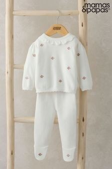 Mamas & Papas 100% Cotton Embroidered White Knit 2 Piece Set (AA9454) | $55