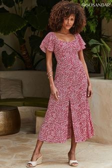 Sosandar Pink Floral Print Angel Sleeve Midi Dress (AA9961) | €87