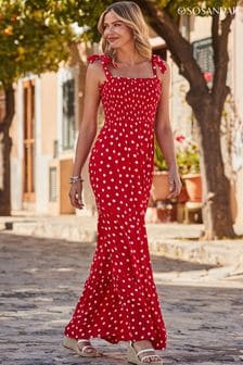 Sosandar Spot Print Tie Shoulder Tiered Hem Maxi Dress (AA9973) | 388 LEI