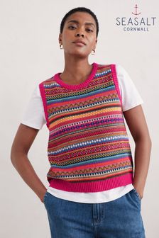 Seasalt Cornwall Pink Cove Cottage Fair Isle Knitted Vest (AB1206) | $130