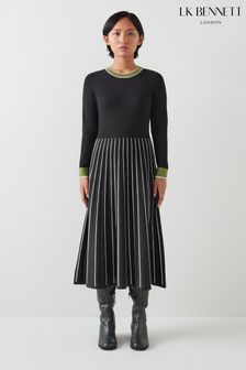 LK Bennett Black/Green Fara Petite Black/Green Contrast Detail Long Sleeve Knitted Dress (AB1506) | €396