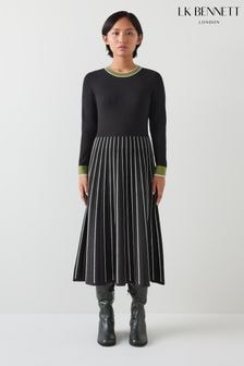 LK Bennett Black/Green Fara Petite Black/Green Contrast Detail Long Sleeve Knitted Dress (AB1506) | $512