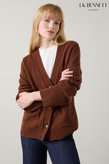 LK Bennett Brown Carine Pocket Detail Wool Cardigan (AB1511) | $307