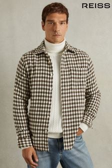 Reiss White/Brown Zonda Dogtooth Overshirt with Wool (AB1789) | $262